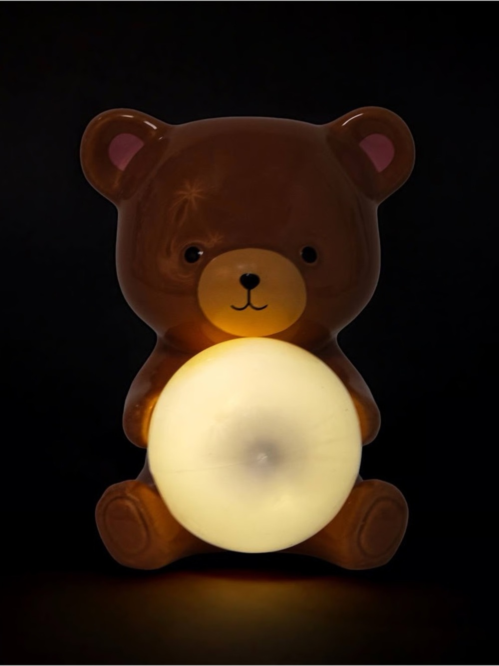 Bear-Shaped Brown Ceramic Night Light with Soft White Globe